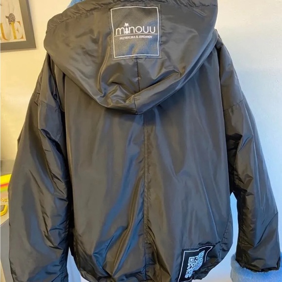 Bomber Ladies Jacket Black Minouu FUR Collar OVERSIZE new - Picture 3 of 6